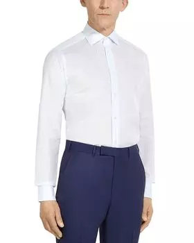 Полосатая рубашка Centoventimila Regular Fit из хлопка и льна ZEGNA, синий