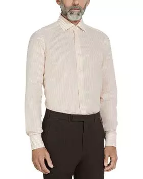 Полосатая рубашка Centoventimila Regular Fit из хлопка и льна ZEGNA, желтый