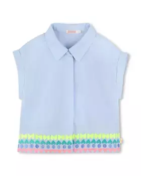 Полосатая рубашка для девочки с вышитыми деталями Billieblush, синий