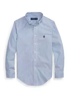 Полосатая рубашка для мальчика из хлопкового поплина с логотипом Polo Ralph Lauren, белый