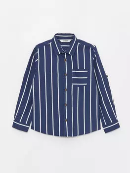 Полосатая рубашка для мальчика с длинными рукавами LCW Kids, темно-синий в полоску