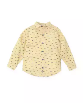 Полосатая рубашка для мальчика с принтом автомобиля Tutto Piccolo, цвет Mostaza