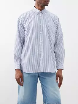 Полосатая рубашка из хлопкового поплина с острым воротником Comme Des Garons, синий