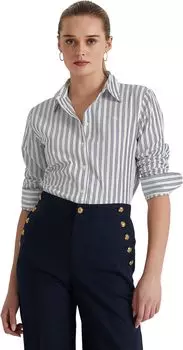 Полосатая рубашка из хлопкового сукна LAUREN Ralph Lauren, цвет White/Blue