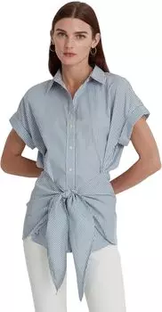 Полосатая рубашка из хлопкового сукна с завязкой спереди LAUREN Ralph Lauren, цвет White/Provincal Blue