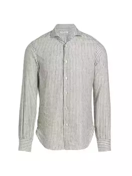 Полосатая рубашка из льняной смеси Kiton, черный