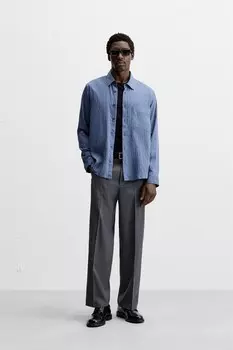 Полосатая рубашка из лиоцелла/хлопка ZARA, синий