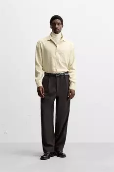 Полосатая рубашка из модальной смеси ZARA, серый/коричневый