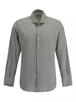 Полосатая рубашка из смеси хлопка и льна BROOKSFIELD, зеленый