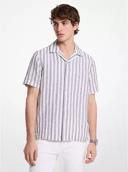 Полосатая рубашка из смеси льна и хлопка Michael Kors, зеленый