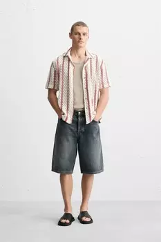 Полосатая рубашка крючком ZARA, белый/красный