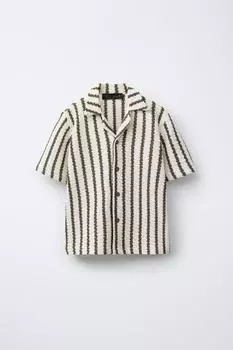 Полосатая рубашка крючком ZARA, цвет Ecru/Green