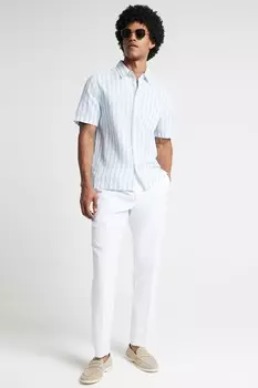 Полосатая рубашка обычного кроя из льна River Island, синий