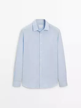 Полосатая рубашка обычного кроя с тканевой отделкой Massimo Dutti, голубой