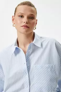 Полосатая рубашка оверсайз Koton, синий