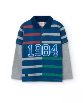 Полосатая рубашка-поло для мальчика с длинными рукавами Boboli, мультиколор