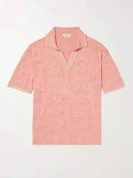 Полосатая рубашка-поло из хлопково-жаккардового жаккарда Piacenza 1733, розовый