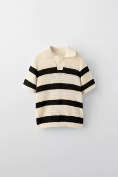 Полосатая рубашка-поло из орнаментальной трикотажной платья ZARA, цвет striped