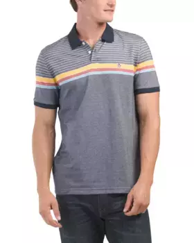 Полосатая рубашка-поло из пике Birdseye Engineered Original Penguin, цвет Dark Sapphire