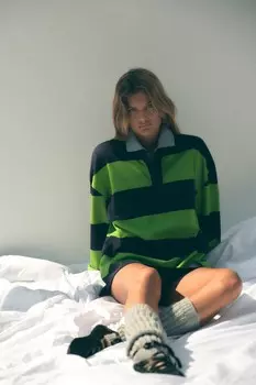 Полосатая рубашка-поло из плотного хлопка ZARA, цвет stripes