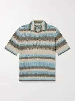 Полосатая рубашка-поло из смеси льна и хлопка Piacenza 1733, синий