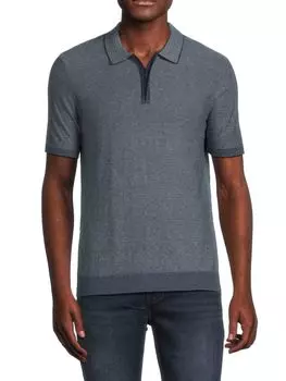 Полосатая рубашка-поло из смесового шелка на молнии Raffi, цвет Midnight