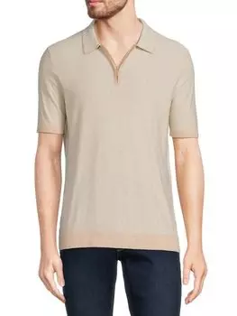 Полосатая рубашка-поло из смесового шелка на молнии Raffi, цвет Camel