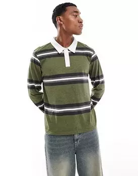 Полосатая рубашка поло с длинными рукавами цвета хаки Another Influence