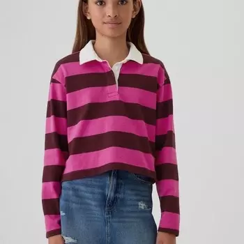 Полосатая рубашка-поло с длинными рукавами Gap, розовый