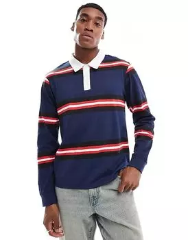 Полосатая рубашка поло с длинными рукавами темно-синего цвета Another Influence