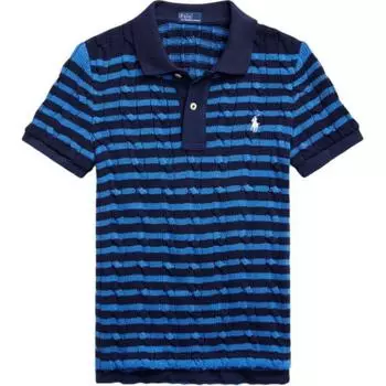 Полосатая рубашка-поло с косичным узором Polo Ralph Lauren, темно-синий