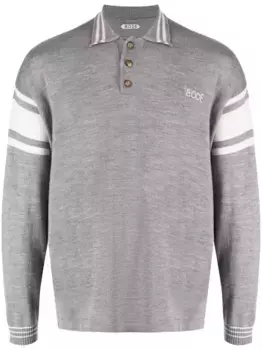 Полосатая рубашка поло с вышитым логотипом BODE, серый