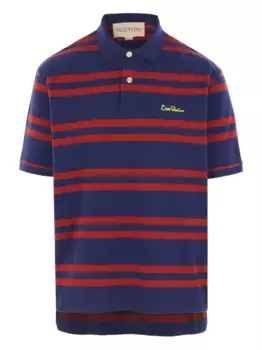Полосатая рубашка поло с вышивкой Chez Valentino VALENTINO GARAVANI, синий