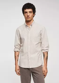 Полосатая рубашка прямого кроя из хлопка MANGO, бежевый