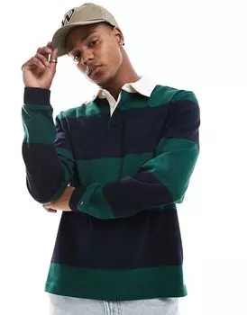 Полосатая рубашка регби в темно-синем и темно-зеленом цветах Tommy Hilfiger