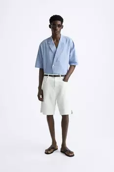 Полосатая рубашка с эффектом мят ZARA, синий