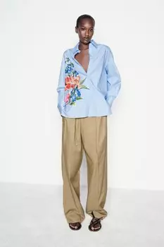 Полосатая рубашка с цветочным рисунком ZARA, разноцветный