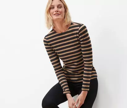 Полосатая рубашка с длинными рукавами Tchibo, черные и бежевые полосы