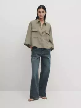 Полосатая рубашка с карманами Massimo Dutti, хаки
