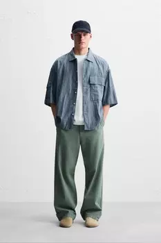 Полосатая рубашка с карманами ZARA, синий