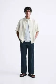 Полосатая рубашка с карманом ZARA, экрю/бежевый