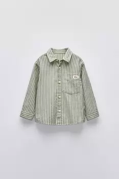 Полосатая рубашка с карманом ZARA, экрю/зеленый
