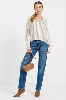 Полосатая рубашка с острым воротником United Colors of Benetton, черный, белый, хаки