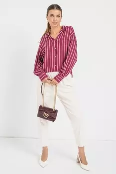 Полосатая рубашка с острым воротником United Colors of Benetton, черный, белый, фиолетовый