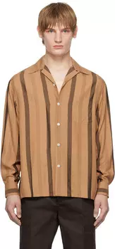 Полосатая рубашка с открытым воротником WACKO MARIA, коричневый