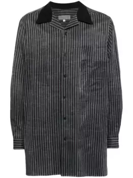Полосатая рубашка с открытым воротником Yohji Yamamoto, черный