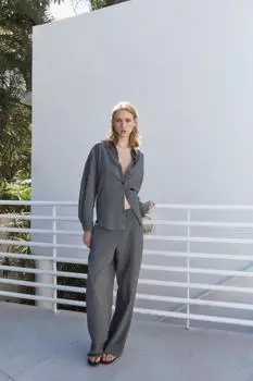 Полосатая рубашка с отложным рукавом ZARA, серый