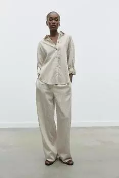 Полосатая рубашка с отложными манжетами ZARA, цвет Ecru/Black