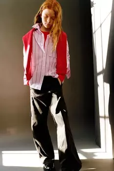 Полосатая рубашка с плиссами ZARA, розовый