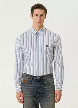 Полосатая рубашка с рисунком Etro, синий